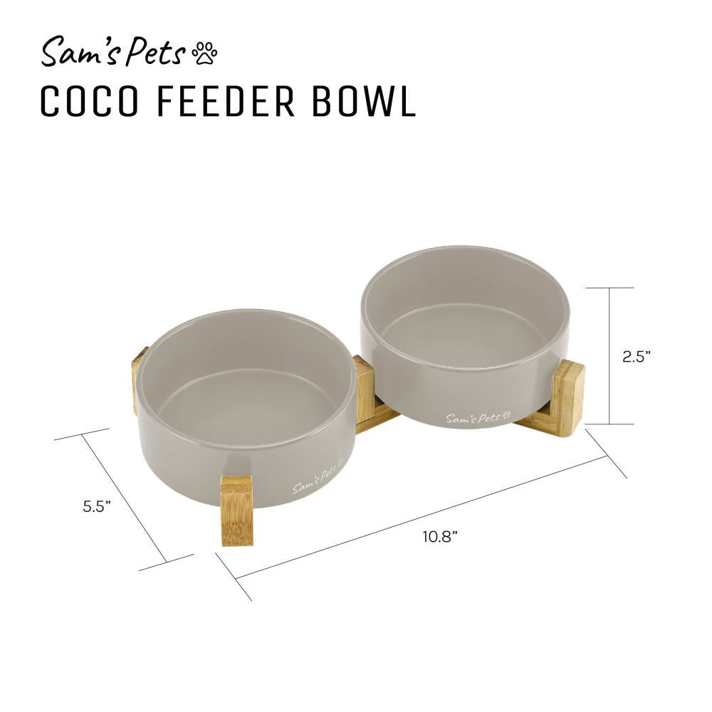 Coco Dual Pet Bowl With Wood Stand 5.11 In Gray