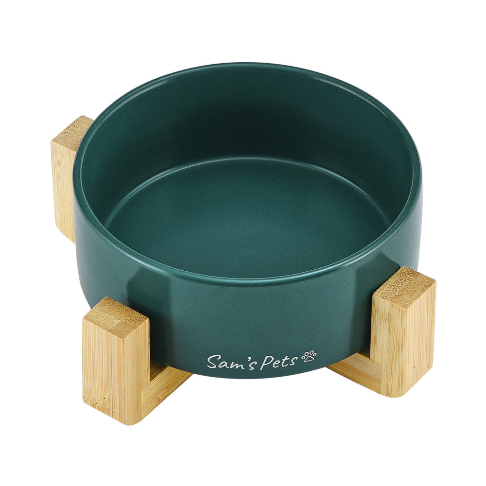 Coco Single Pet Bowl With Wood Stand 5.11 In Green
