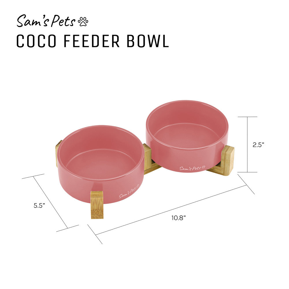 Coco Dual Pet Bowl With Wood Stand 5.11 In Pink