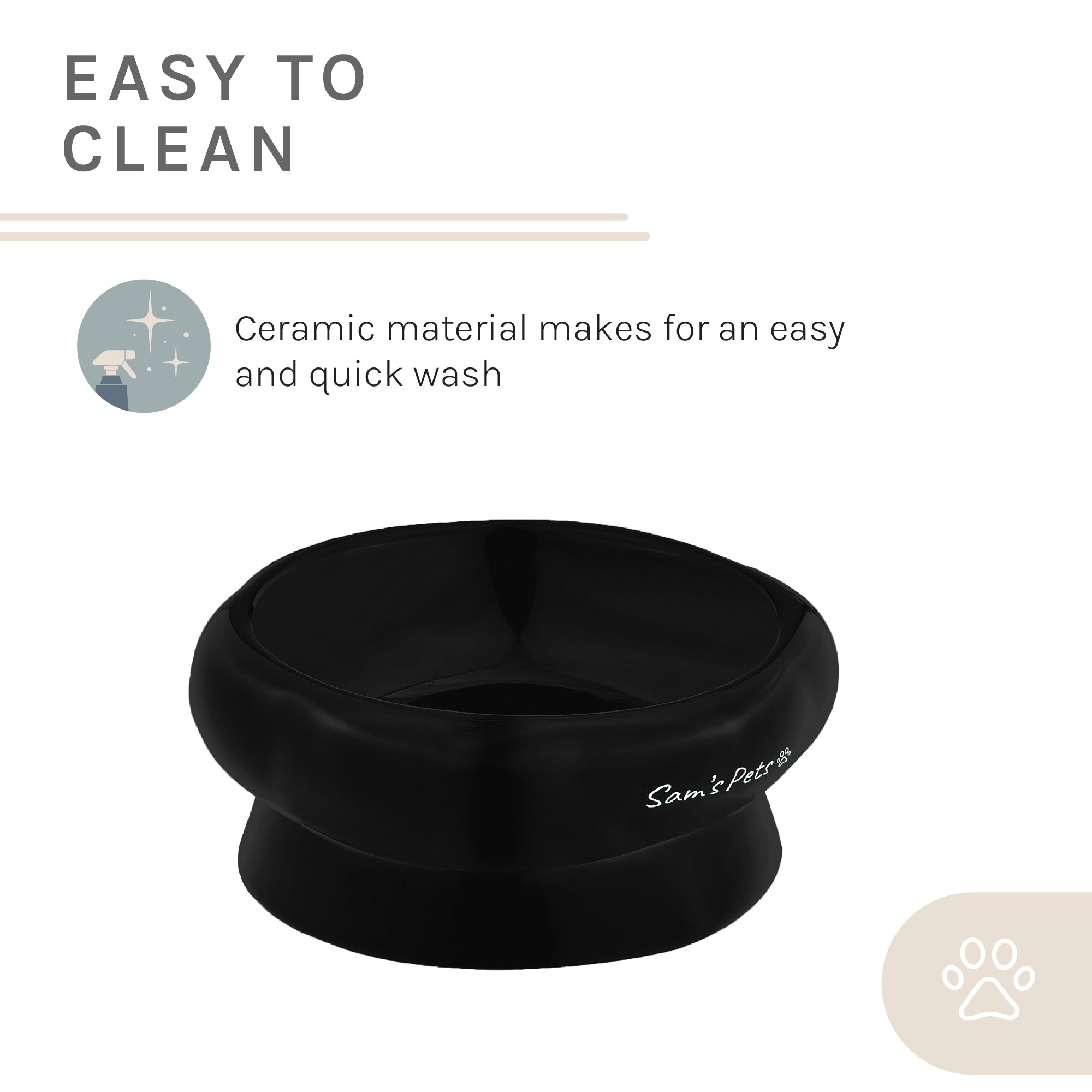 Sam's Pets Short Tulip 2.0 Pet Bowl in Glossy Black