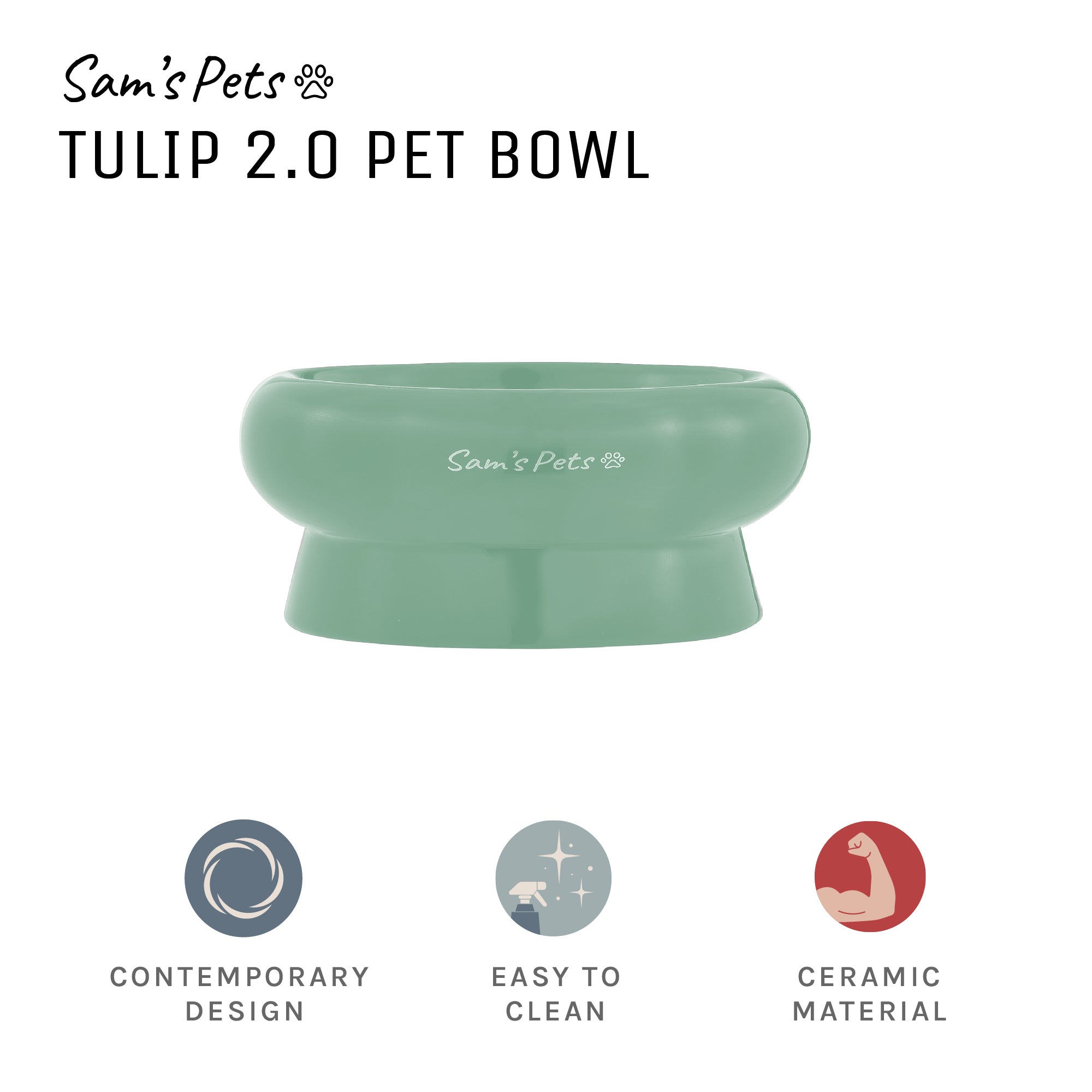 Sam's Pets Short Tulip 2.0 Pet Bowl in Glossy Mint