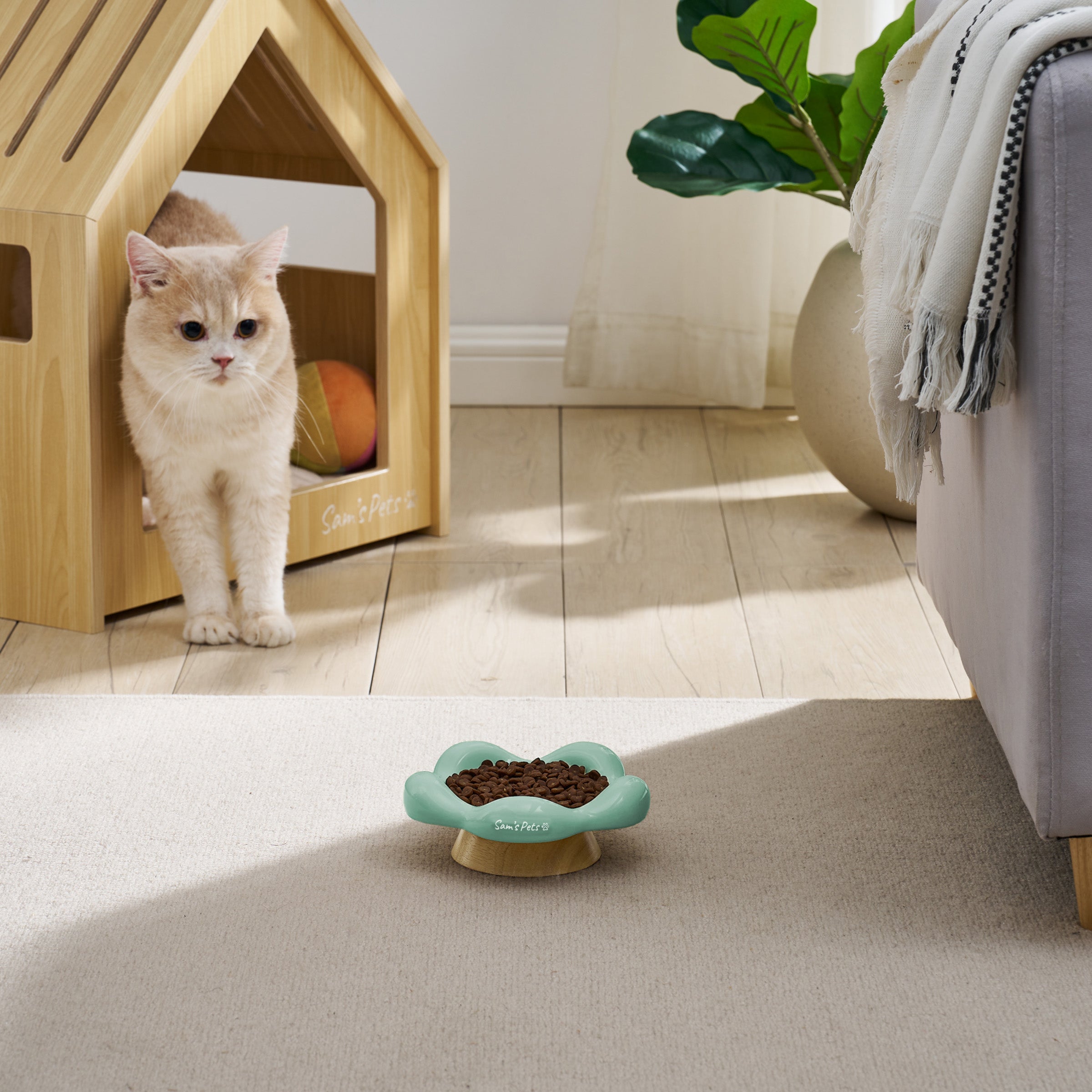 Sam's Pets Daisy Oak Stand Pet Bowl In Glossy Mint