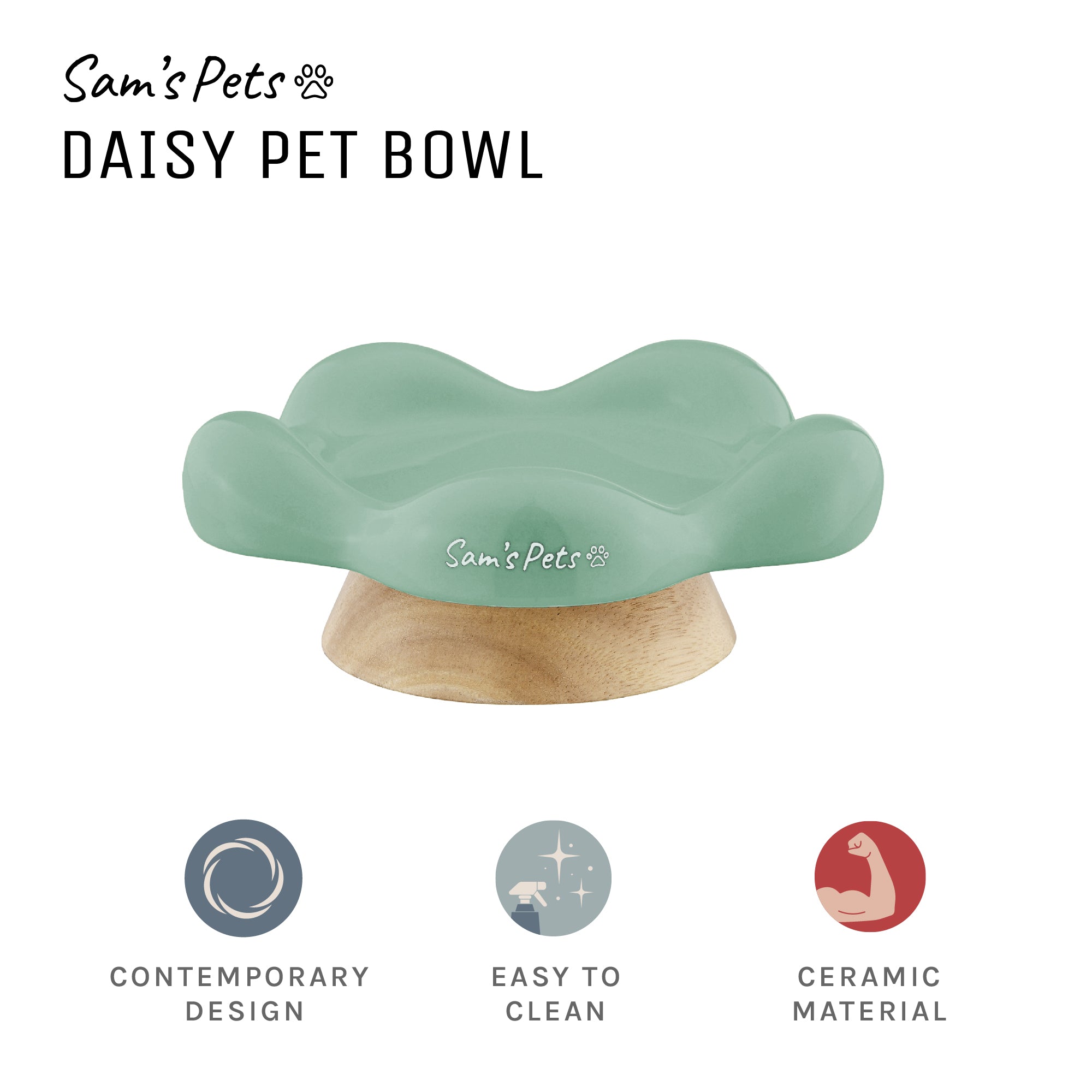Sam's Pets Daisy Oak Stand Pet Bowl In Glossy Mint