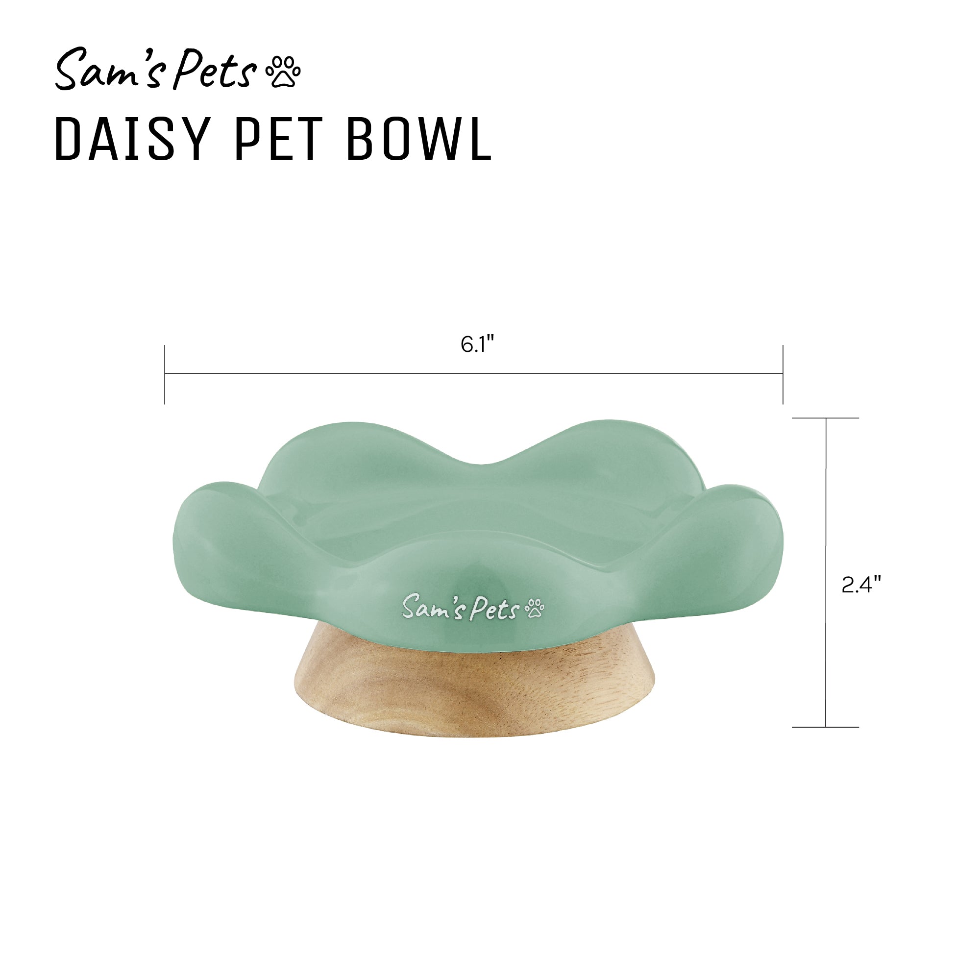 Sam's Pets Daisy Oak Stand Pet Bowl In Glossy Mint