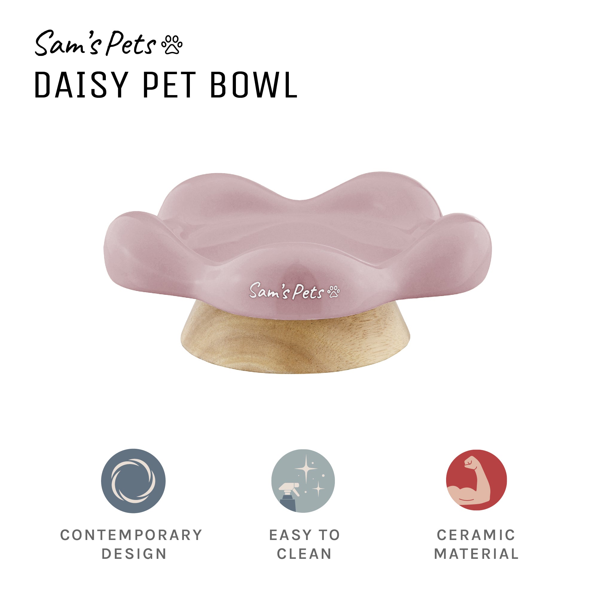 Sam's Pets Daisy Oak Stand Pet Bowl In Glossy Pink
