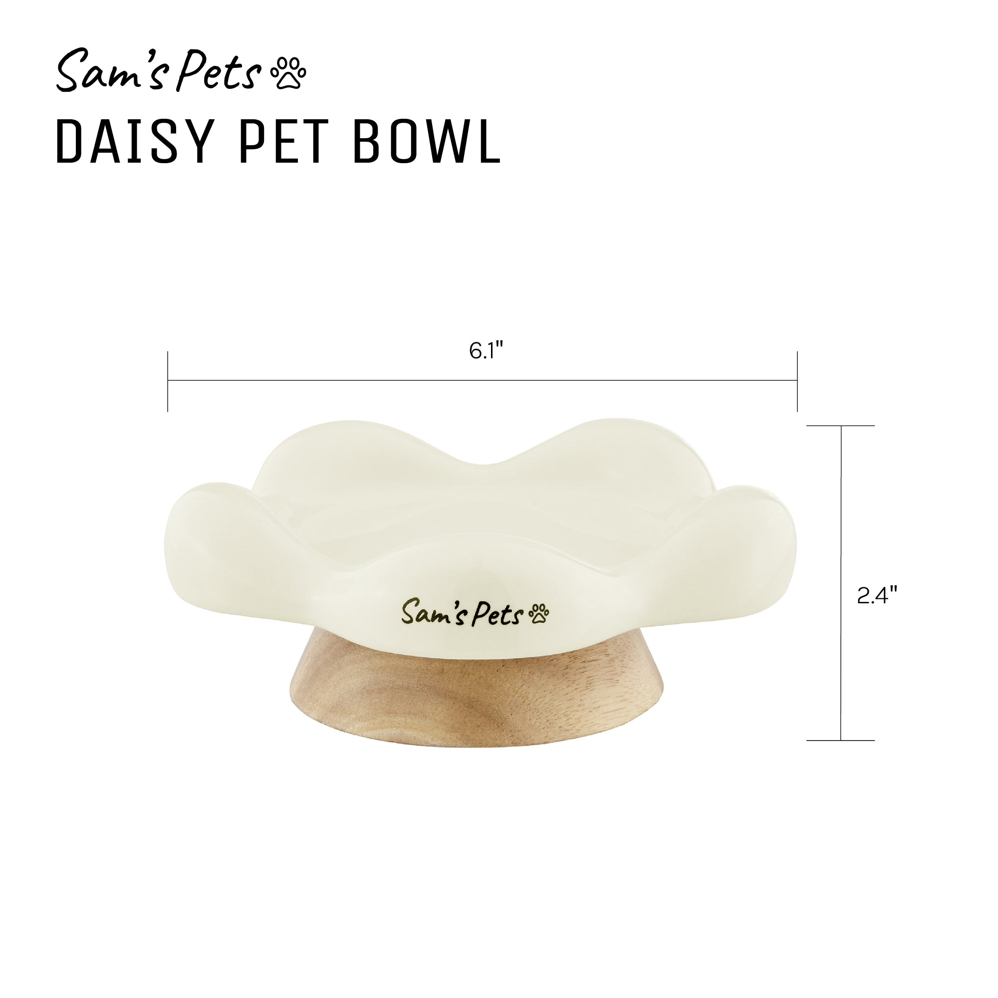 Sam's Pets Daisy Oak Stand Pet Bowl In Glossy White