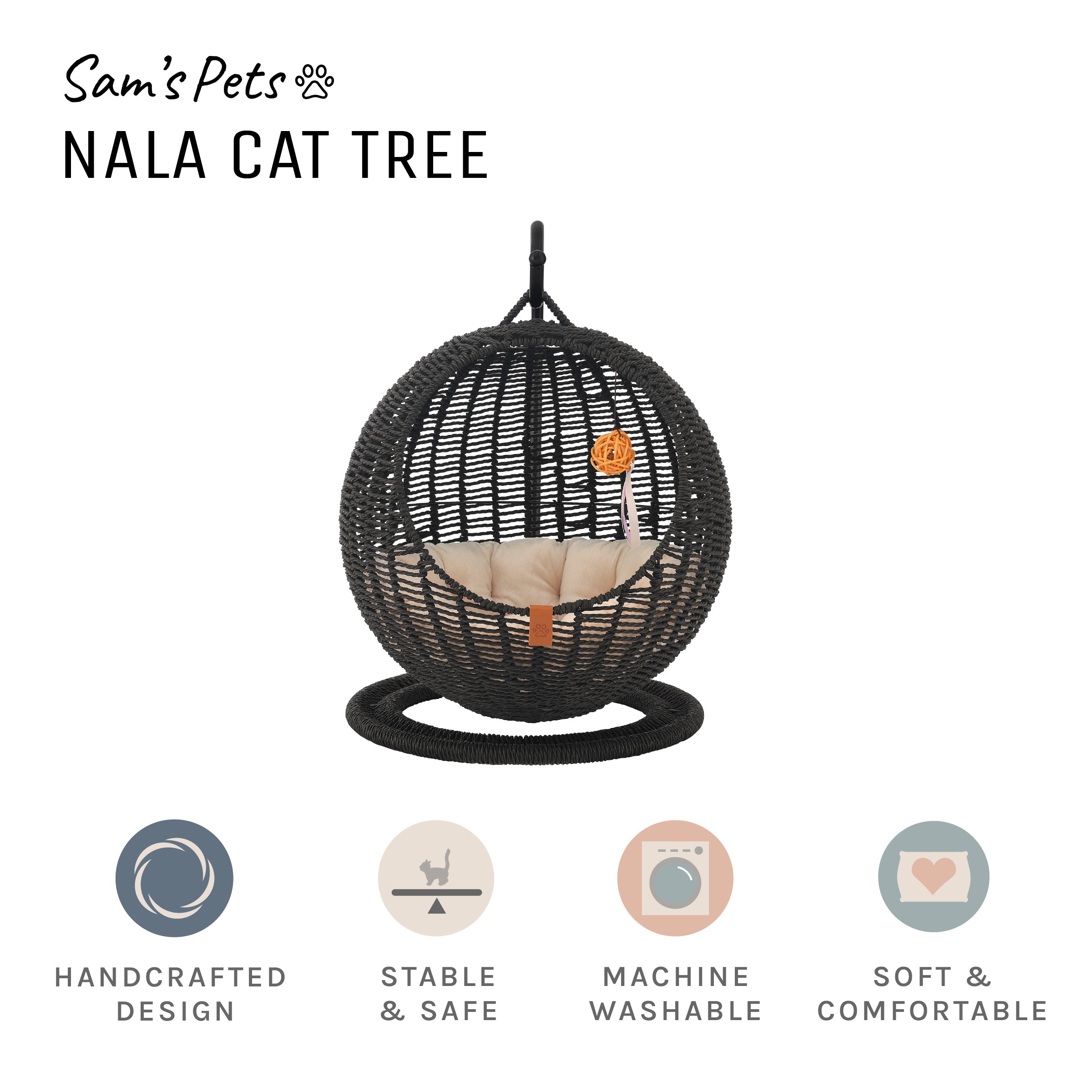 Sam's Pets Nala Hanging Egg Cat Condo In Black