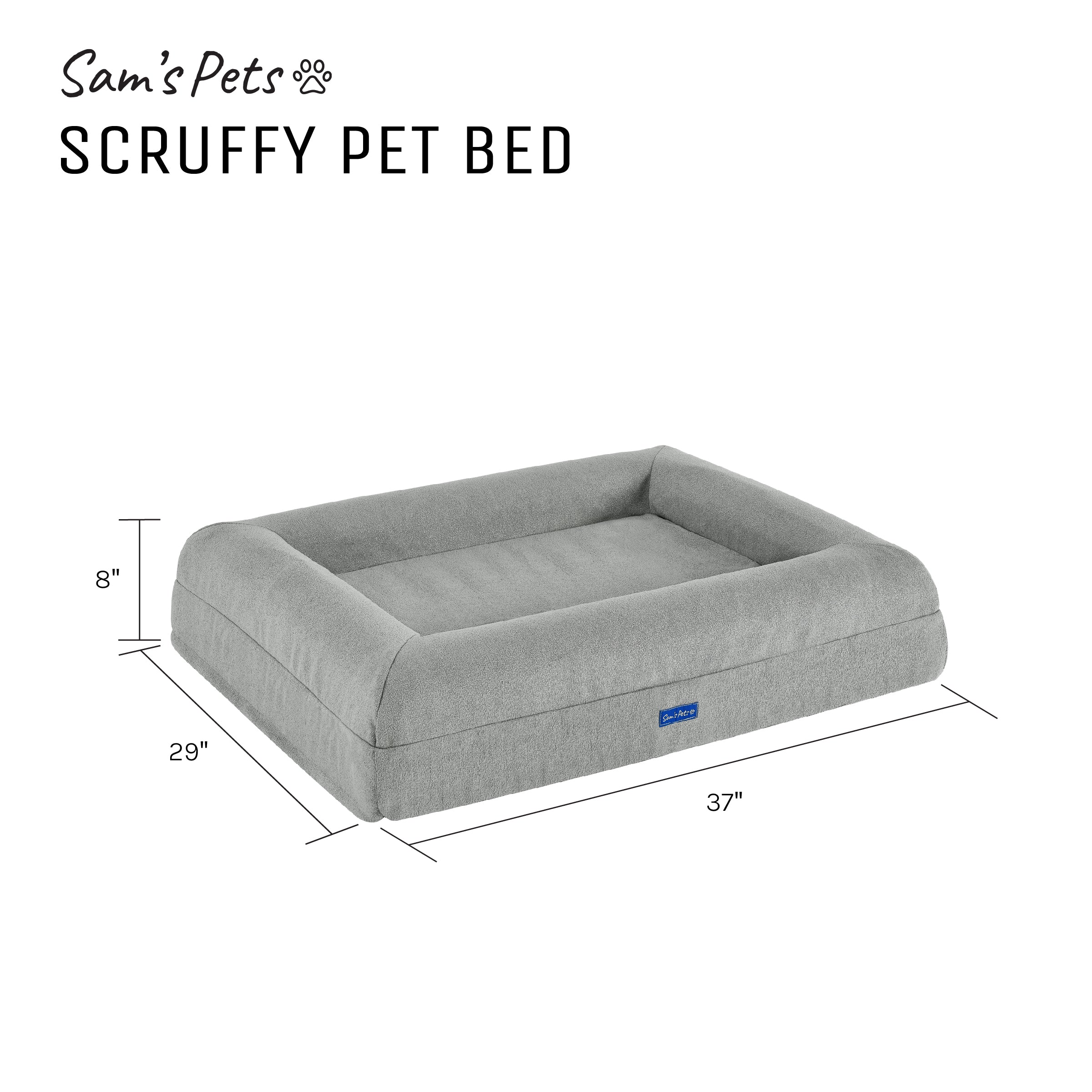 Sam's Pets Scruffy Orthopedic Dog Bed 30" In Light Gray