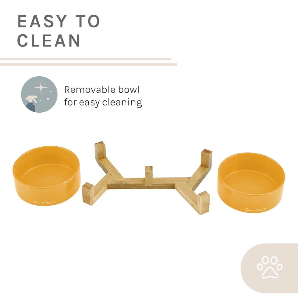 Coco Dual Pet Bowl With Wood Stand 5.11 In Yellow