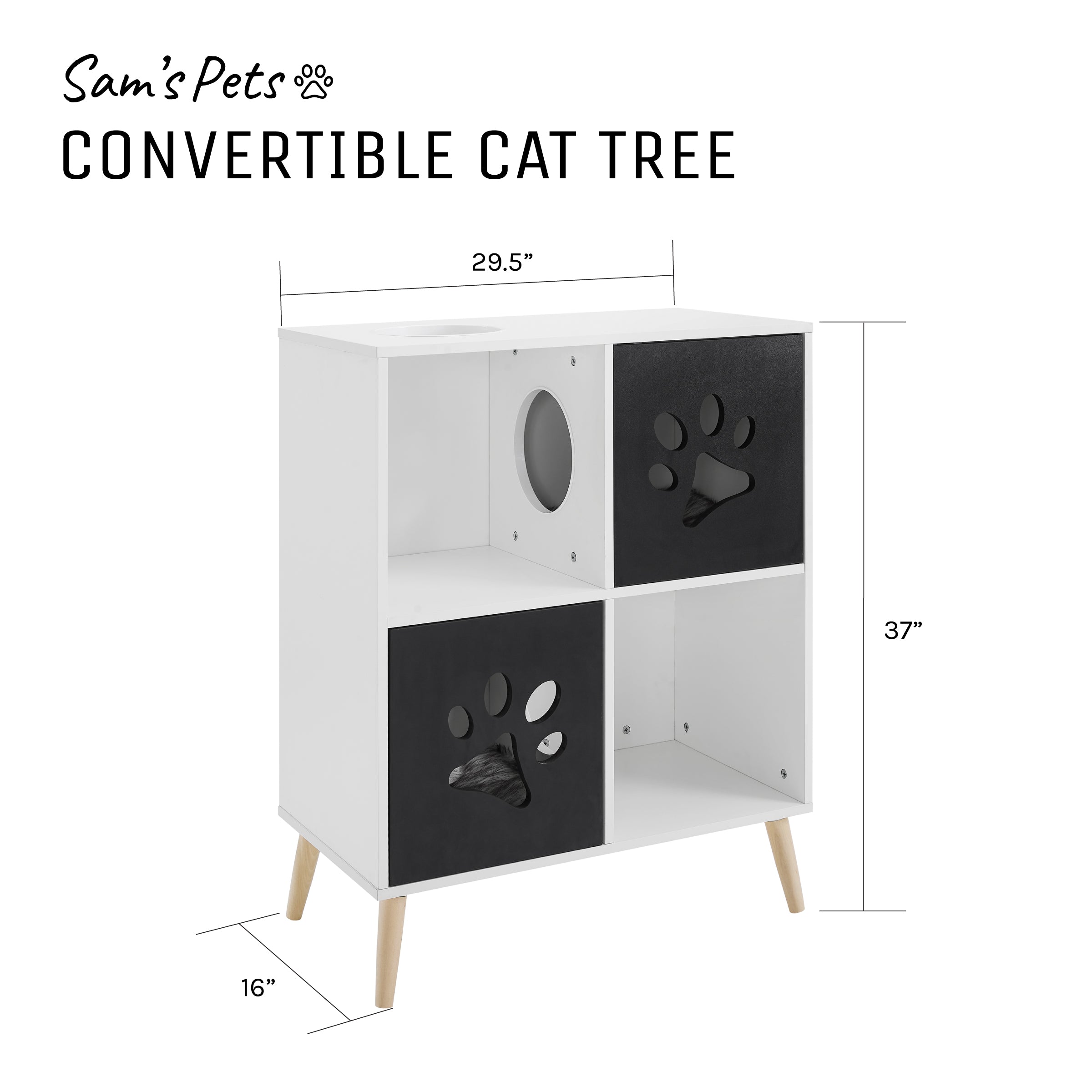 Convertible® 37" Black and White Cat Tree End-Table Shelf
