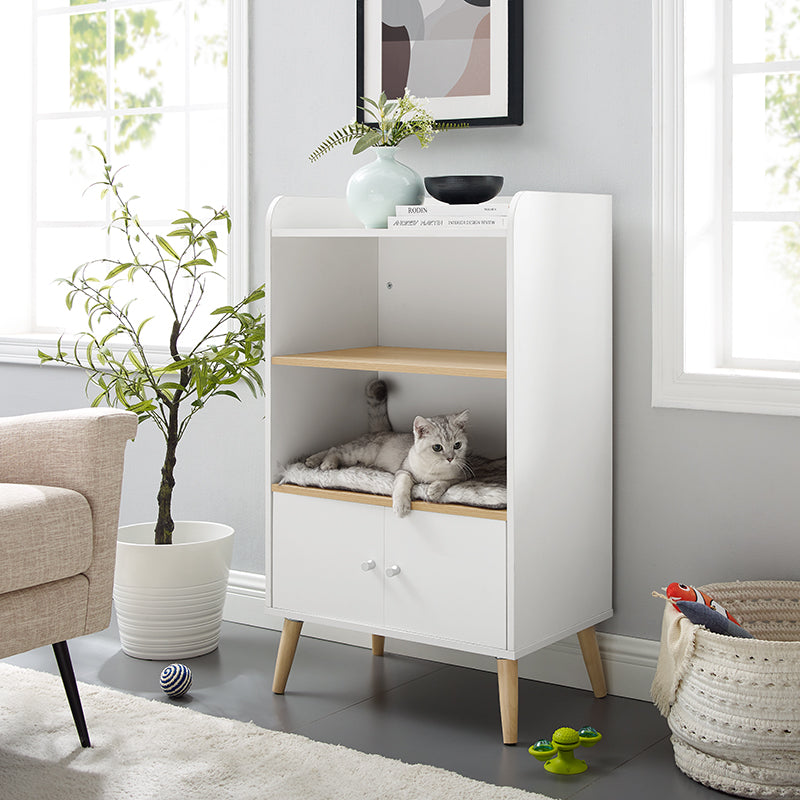 Becky 39" White single Rest Cat Tree Bookshelf with Drawer