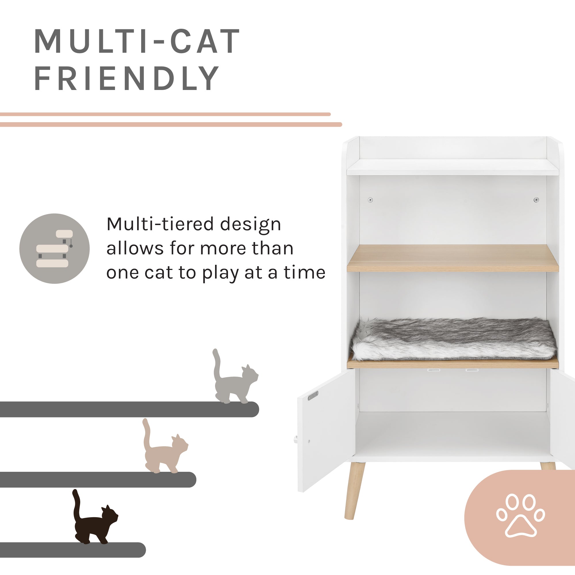 Becky 39" White single Rest Cat Tree Bookshelf with Drawer