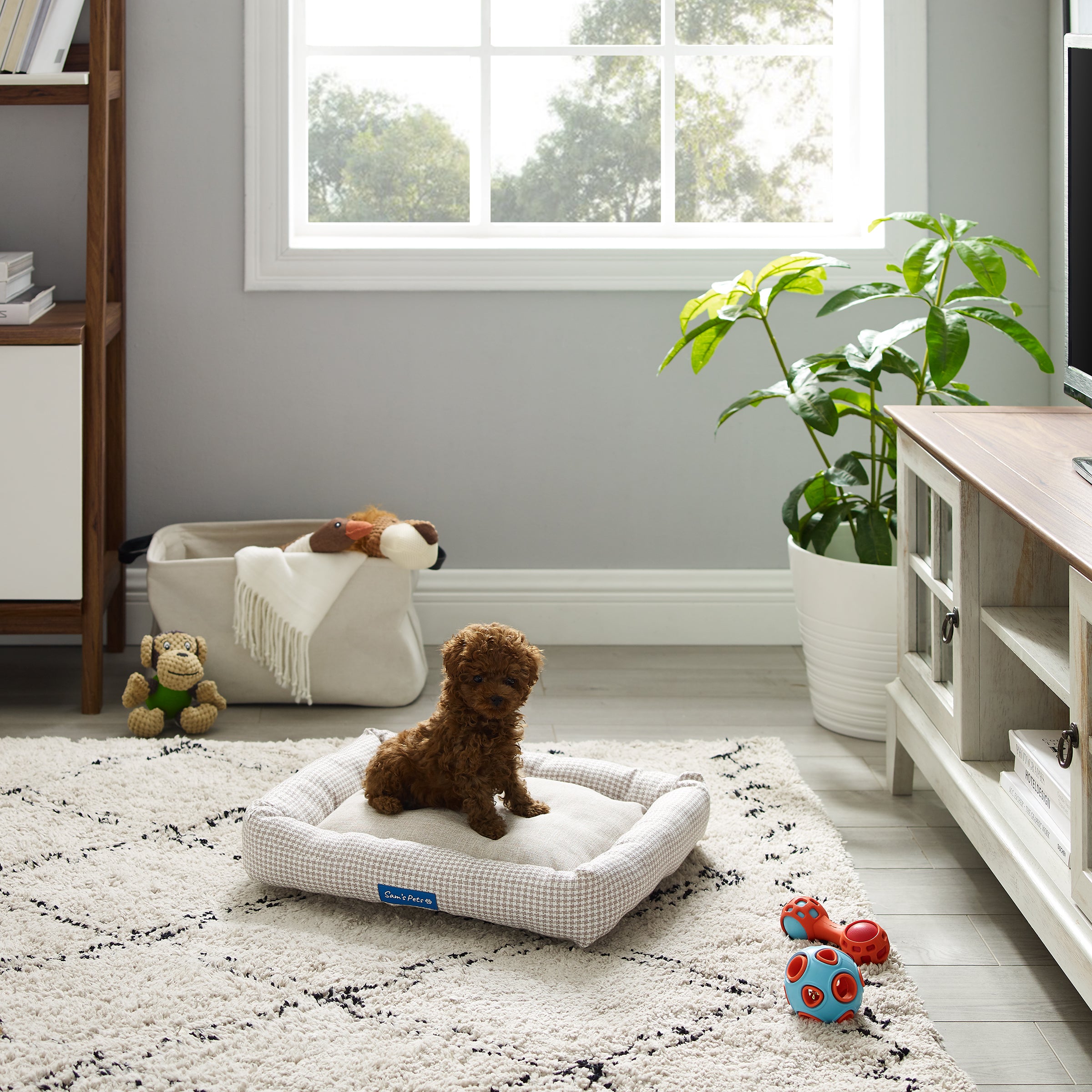 Arlo® Medium Brown Plaid Bolster Dog Bed