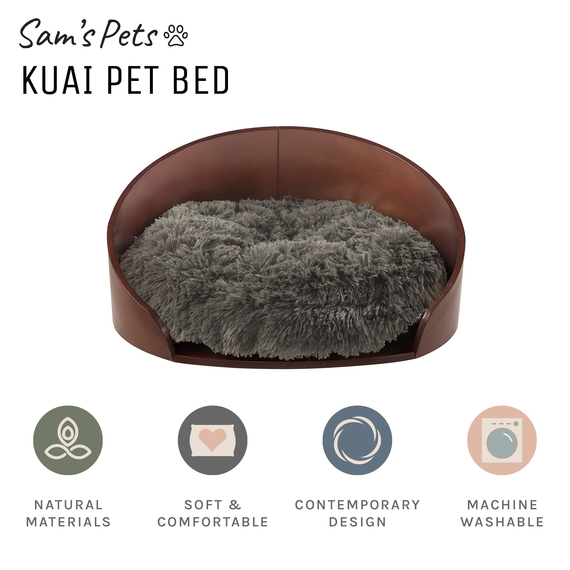 Kuai Cat Bed Bent Wood Faux Fur Small Dark Brown
