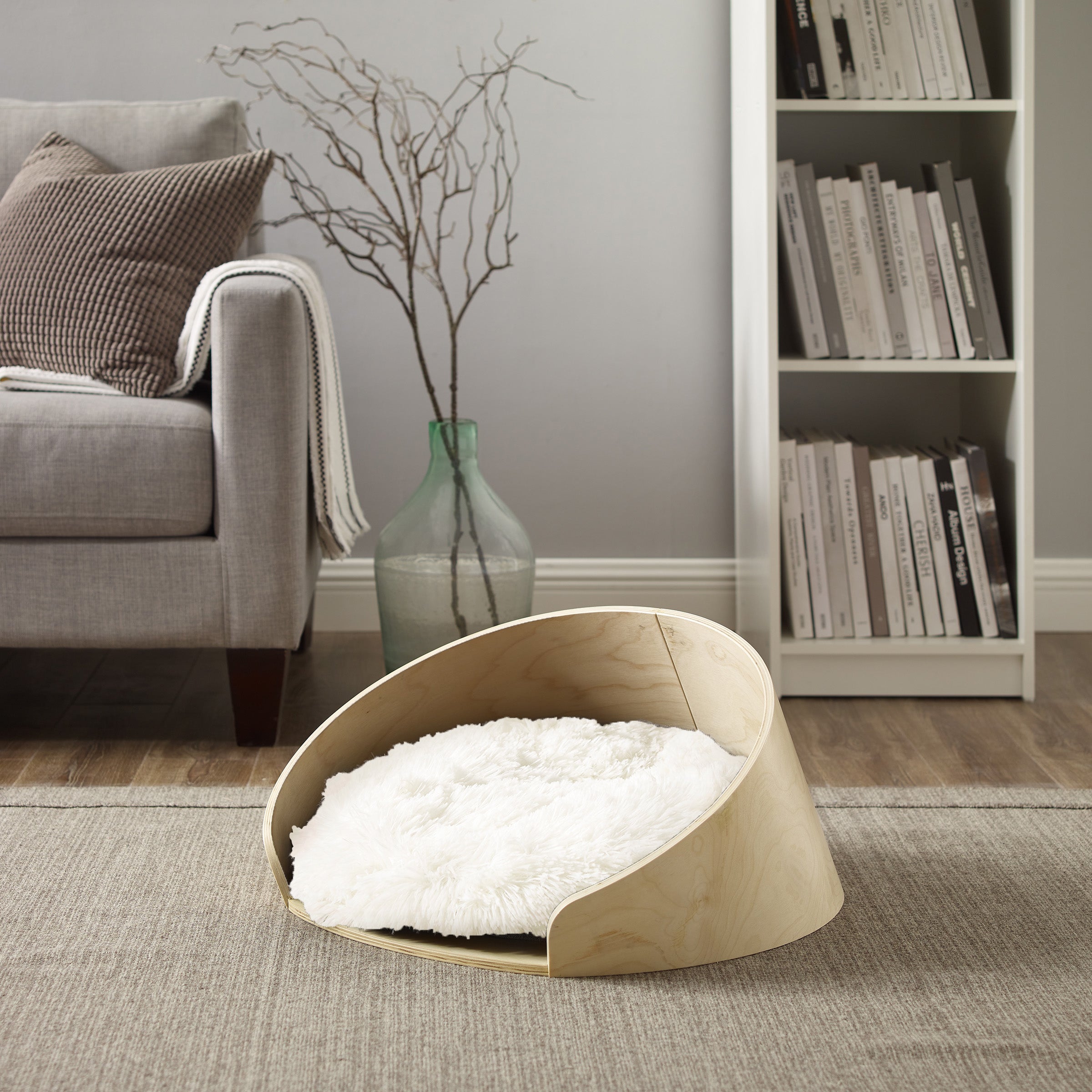 Kuai Dog Bed Bent Wood Faux Fur Small Light Brown