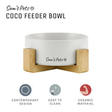 Coco Single Pet Bowl With Wood Stand 5.11 In White