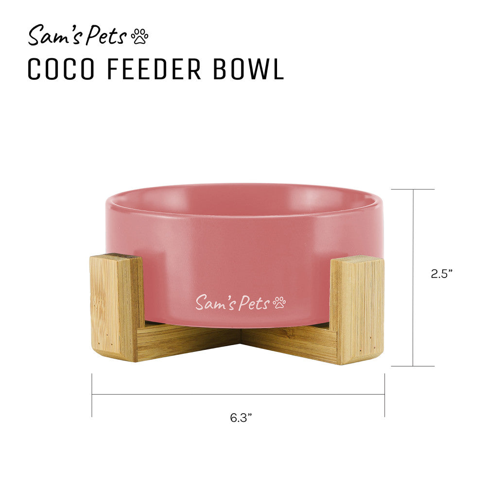 Coco Single Pet Bowl With Wood Stand 5.11 In Pink