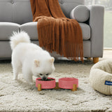 Coco Dual Pet Bowl With Wood Stand 5.11 In Pink