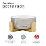 Coco Single Pet Bowl With Wood Stand 5.11 In Light Gray