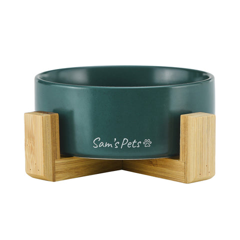Coco Single Pet Bowl With Wood Stand 5.11 In Green