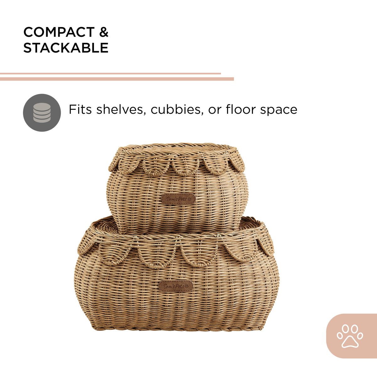 Sam's Pets Nest & Fetch 11"&14" Rattan Storage Basket Set in  Brown Oak