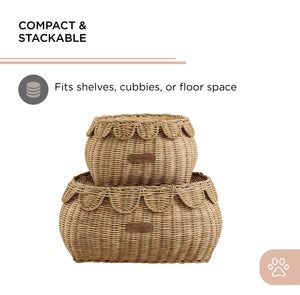 Sam's Pets Nest & Fetch 11"&14" Rattan Storage Basket Set in  Brown Oak