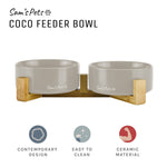 Coco Dual Pet Bowl With Wood Stand 5.11 In Gray