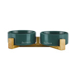 Coco Dual Pet Bowl With Wood Stand 5.11 In Green