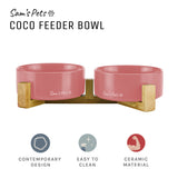 Coco Dual Pet Bowl With Wood Stand 5.11 In Pink