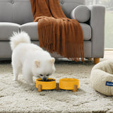 Coco Dual Pet Bowl With Wood Stand 5.11 In Yellow
