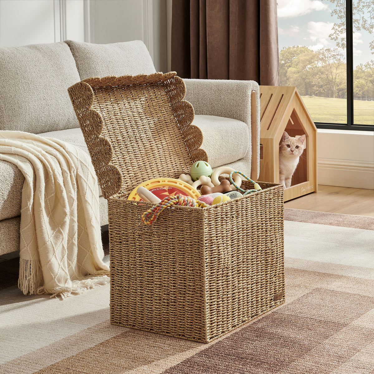 Sam's Pets Nest & Fetch 19"  Wicker Storage Chest in Natural Oak
