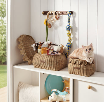 Sam's Pets Nest & Fetch 11"&14" Rattan Storage Basket Set in  Brown Oak