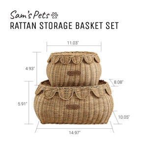 Sam's Pets Nest & Fetch 11"&14" Rattan Storage Basket Set in  Brown Oak