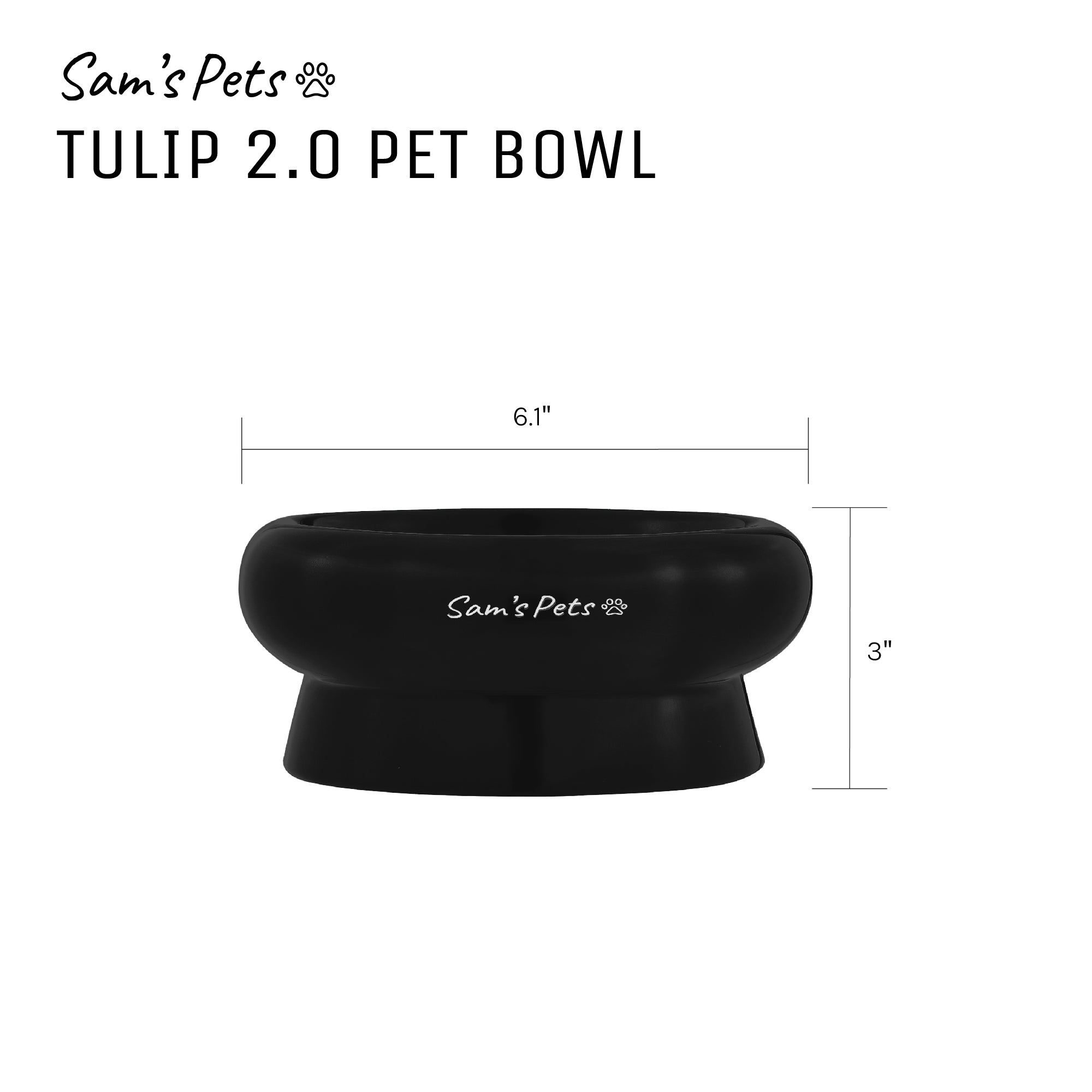 Sam's Pets Short Tulip 2.0 Pet Bowl in Glossy Black
