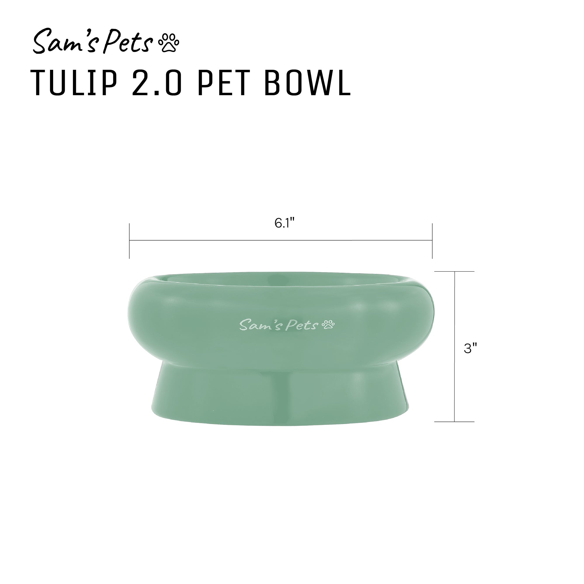 Sam's Pets Short Tulip 2.0 Pet Bowl in Glossy Mint