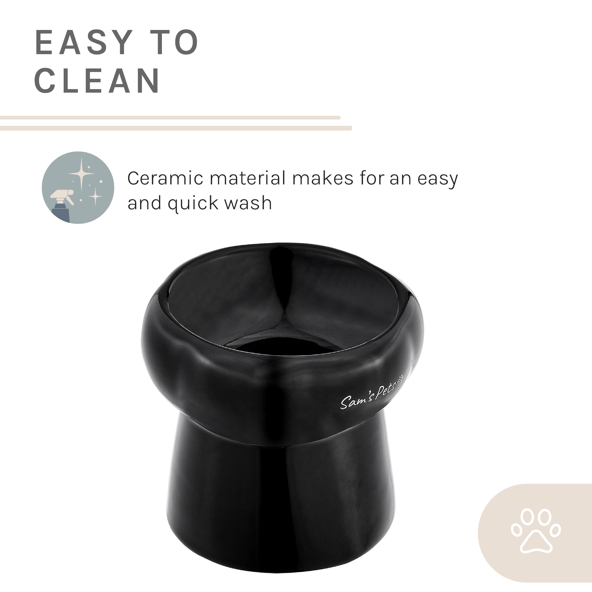 Sam's Pets Tall Tulip 2.0 Pet Bowl in Glossy Black