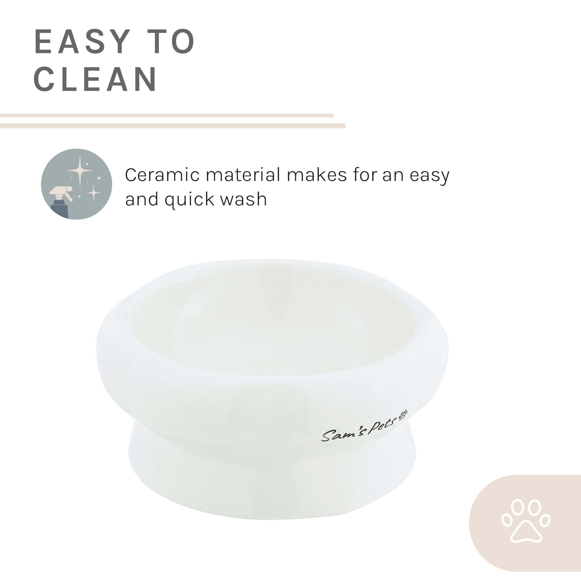 Sam's Pets Short Tulip 2.0 Pet Bowl in Glossy White