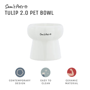 Sam's Pets Tall Tulip 2.0 Pet Bowl in Glossy White