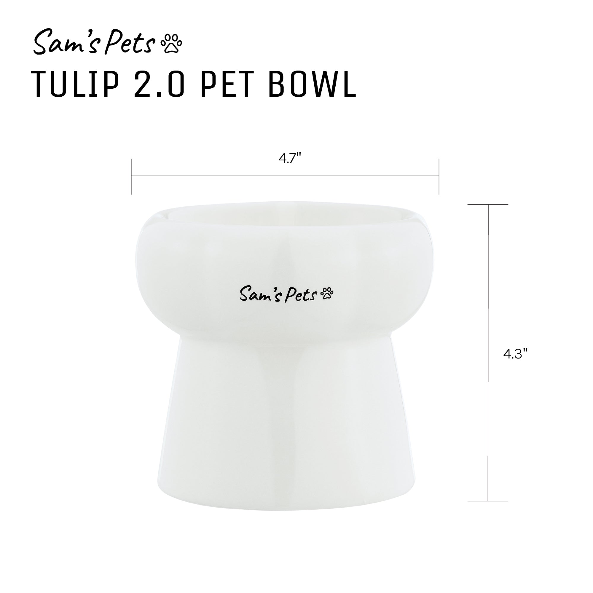 Sam's Pets Tall Tulip 2.0 Pet Bowl in Glossy White