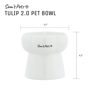 Sam's Pets Tall Tulip 2.0 Pet Bowl in Glossy White