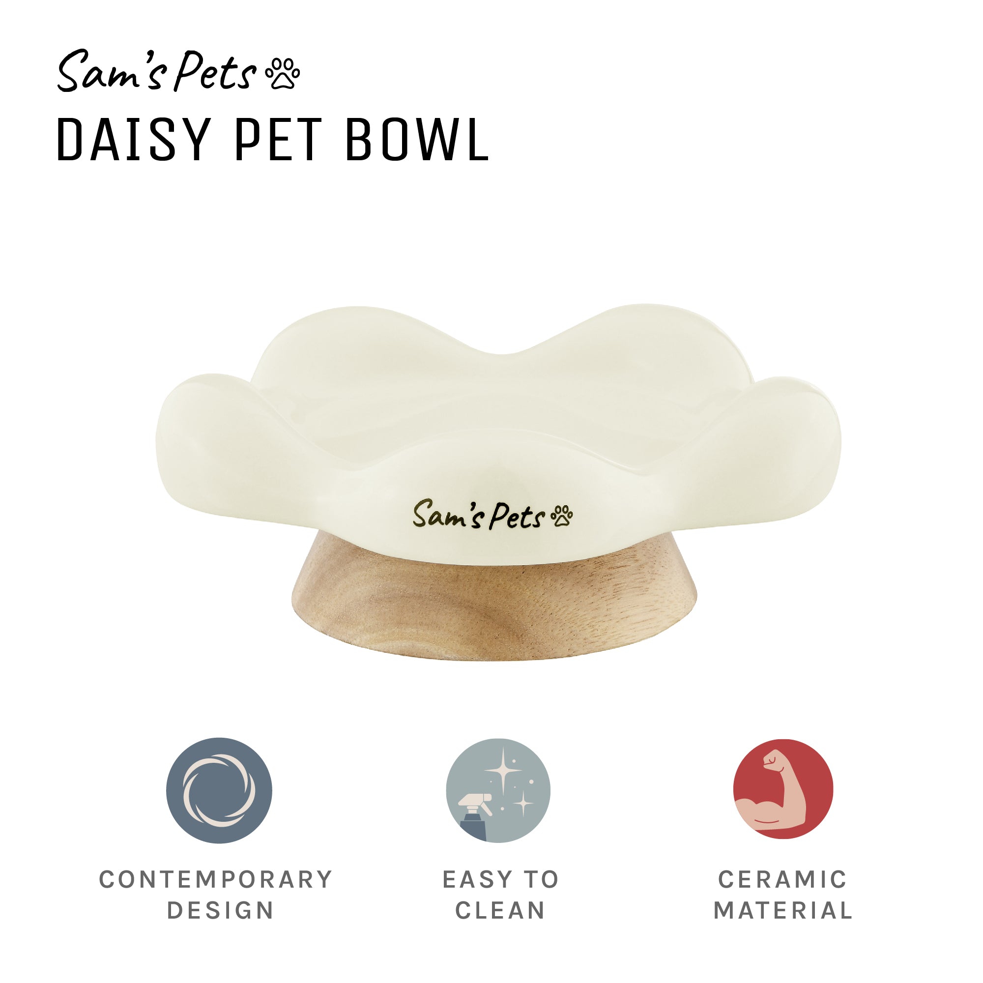 Sam's Pets Daisy Oak Stand Pet Bowl In Glossy White