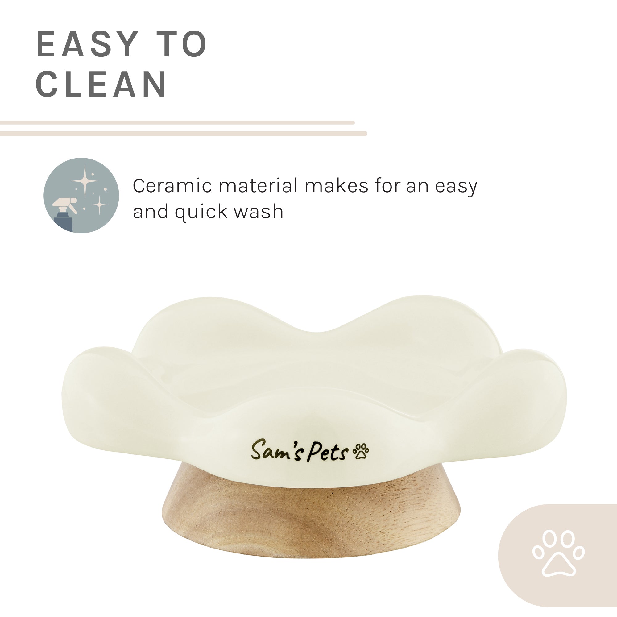 Sam's Pets Daisy Oak Stand Pet Bowl In Glossy White