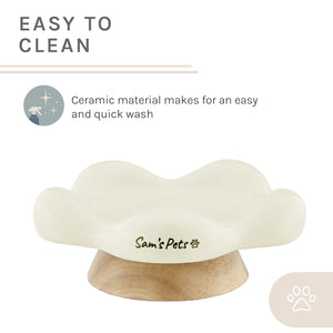 Sam's Pets Daisy Oak Stand Pet Bowl In Glossy White