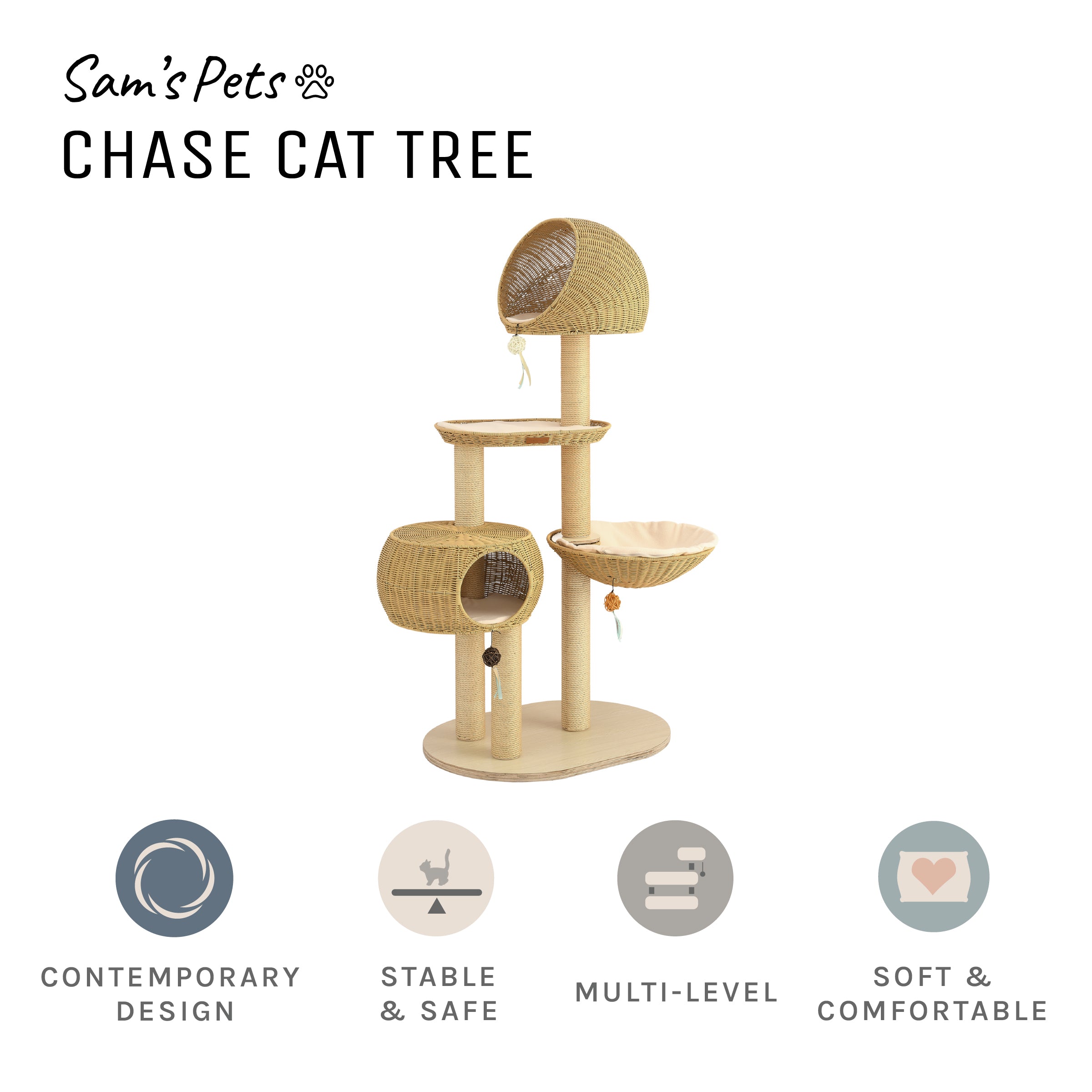 Sam's Pets Chase 63" Cat Tree In Natural Oak