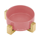 Coco Single Pet Bowl With Wood Stand 5.11 In Pink