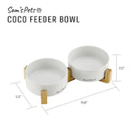 Coco Dual Pet Bowl With Wood Stand 5.11 In White