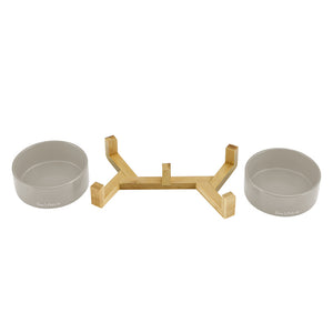 Coco Dual Pet Bowl With Wood Stand 5.11 In Gray