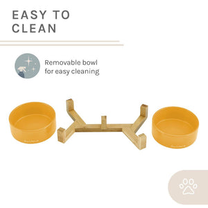 Coco Dual Pet Bowl With Wood Stand 5.11 In Yellow