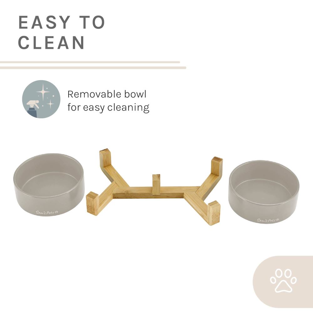 Coco Dual Pet Bowl With Wood Stand 5.11 In Gray