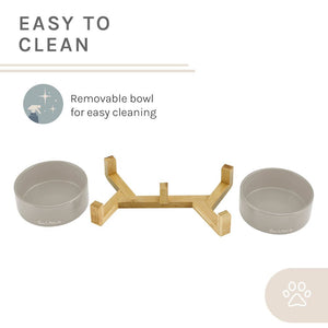 Coco Dual Pet Bowl With Wood Stand 5.11 In Gray